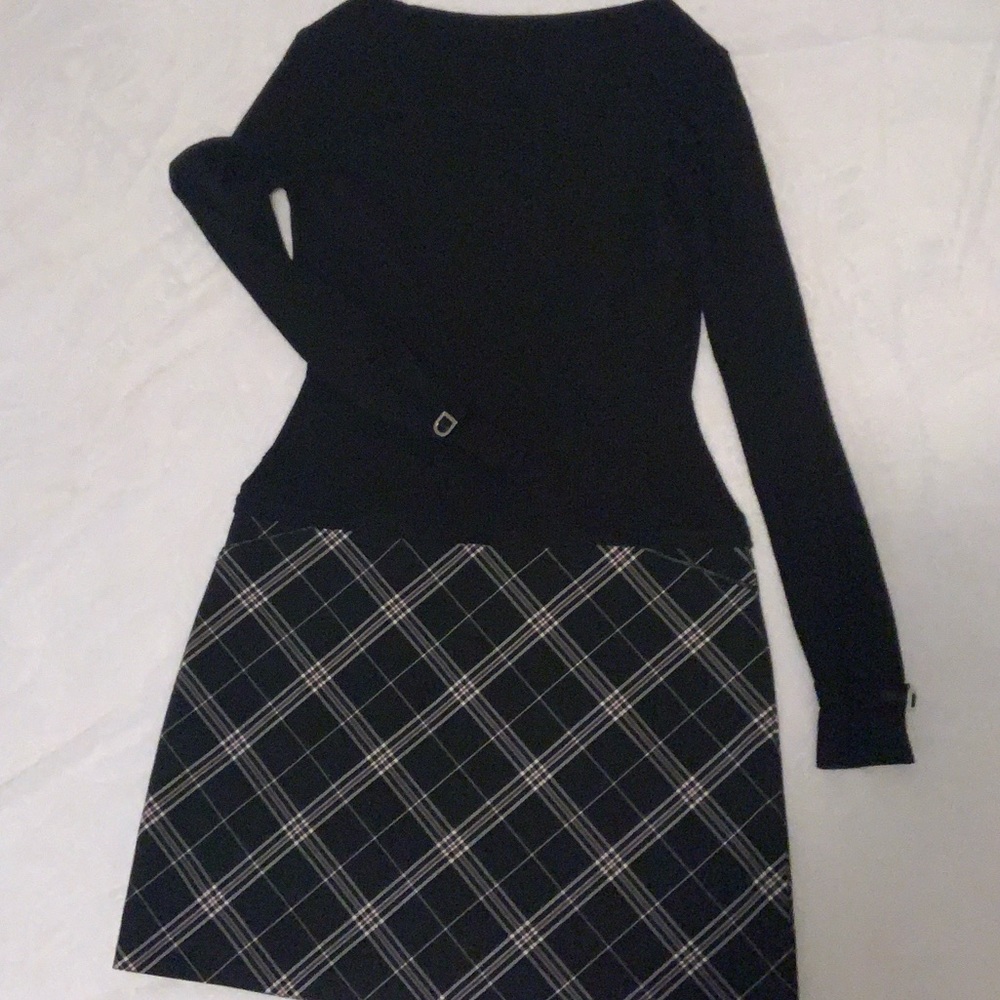 White House Black Market Long Sleeve Sweater Plaid Skirt Dress Winter Dress